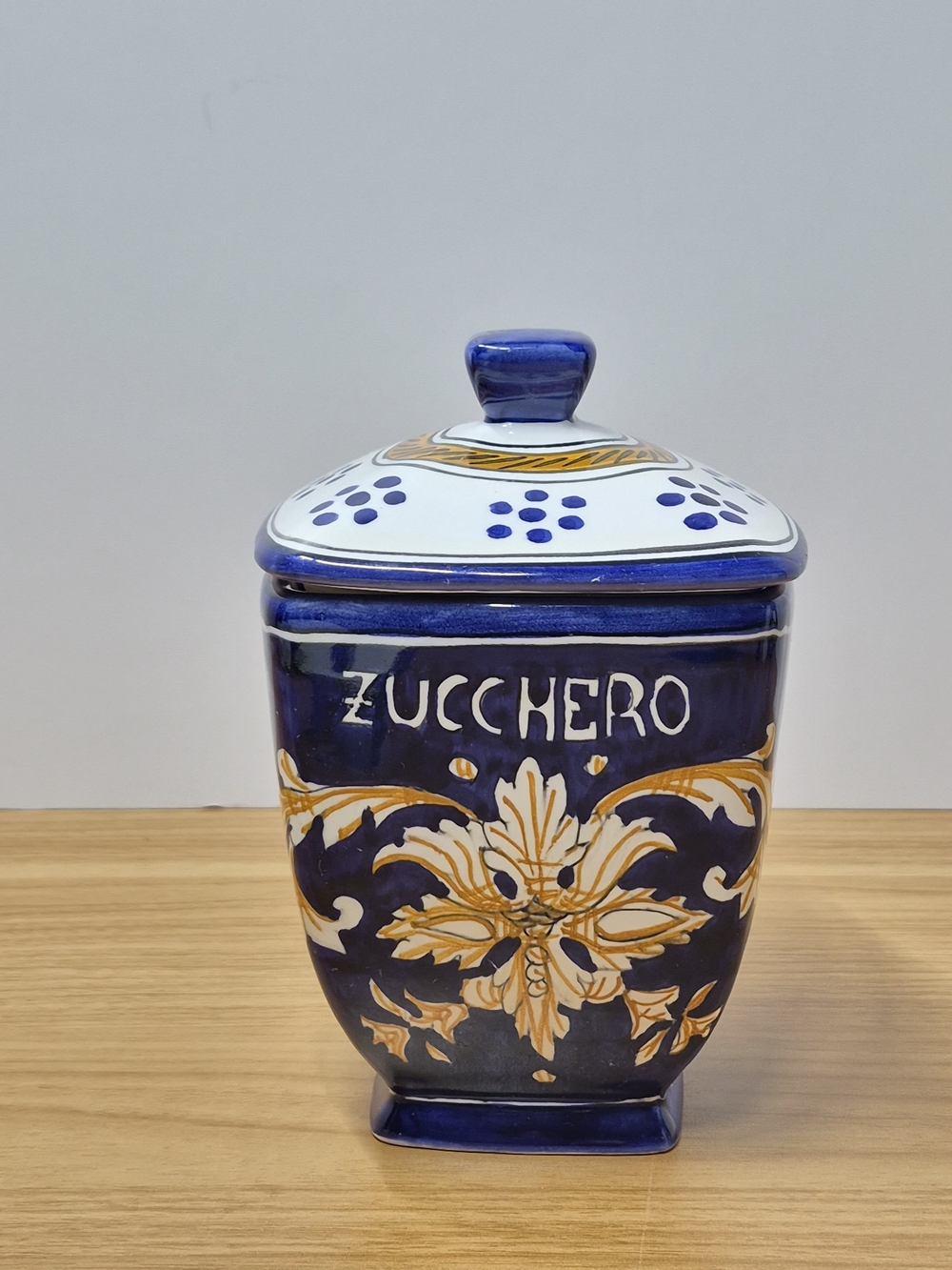 ​Deruta Style Italian Majolica Sugar Canister Zucchero Cobalt Blue Hand Painted